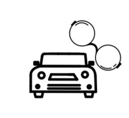 Zeichnung eines Autos mit Brille als Symbol für Verkehrsmedizin